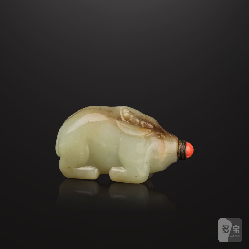 清 十九世紀 青玉豬形鼻煙壺 | TABATIÈRE EN JADE CÉLADON - 图7
